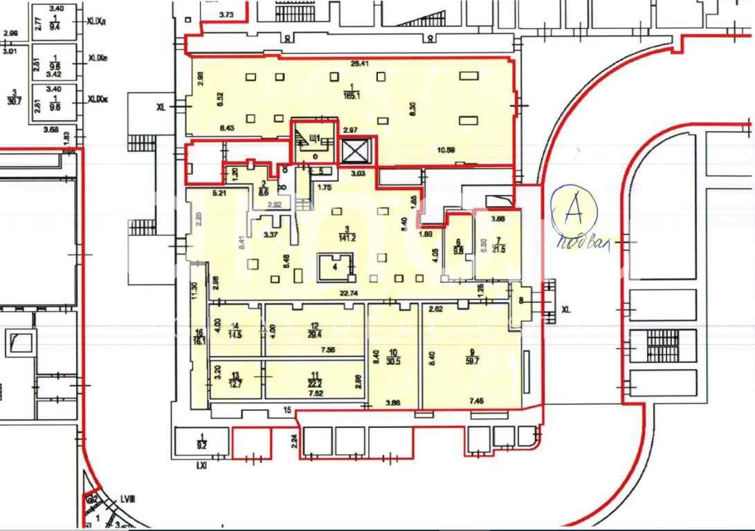 Планировка офиса 1301.1 м², 1 этаж, Жилое здание «Кудринская пл., 1»